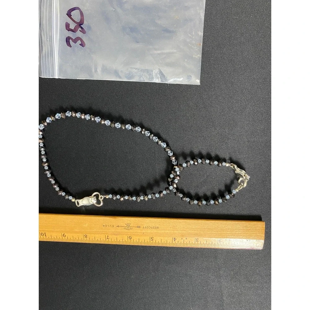Womens Beaded Necklace‎ Silver Tone Clasp Blue Gray Beads 350